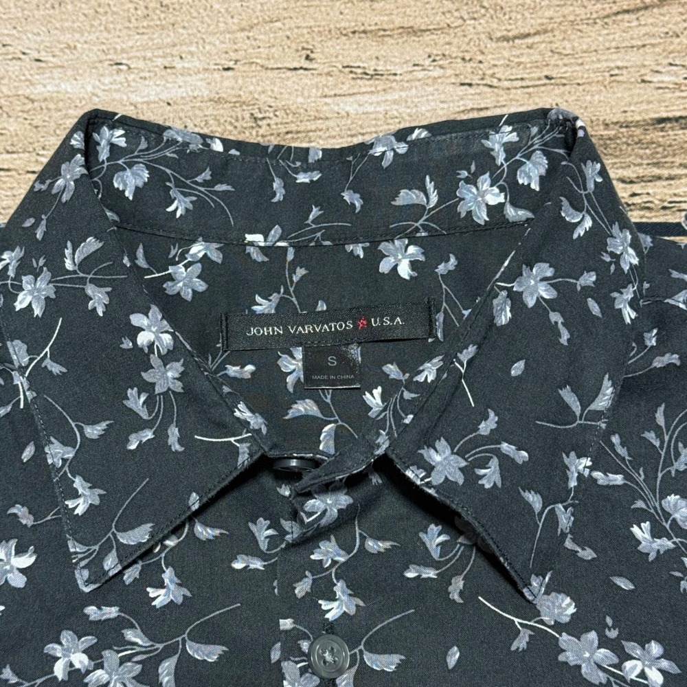 John Varvatos USA Button Down Shirt Men Small Black Floral Long Sleeve W184U2B